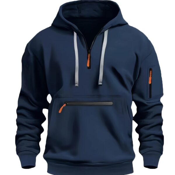 Men's Cozy Solid Color Long Sleeve Hooded Sweatshirt - Soft Casual Wear for Fall/Winter - Kangaroo Pocket, Half-Zip Design, Daily Wear Essential - Image 13