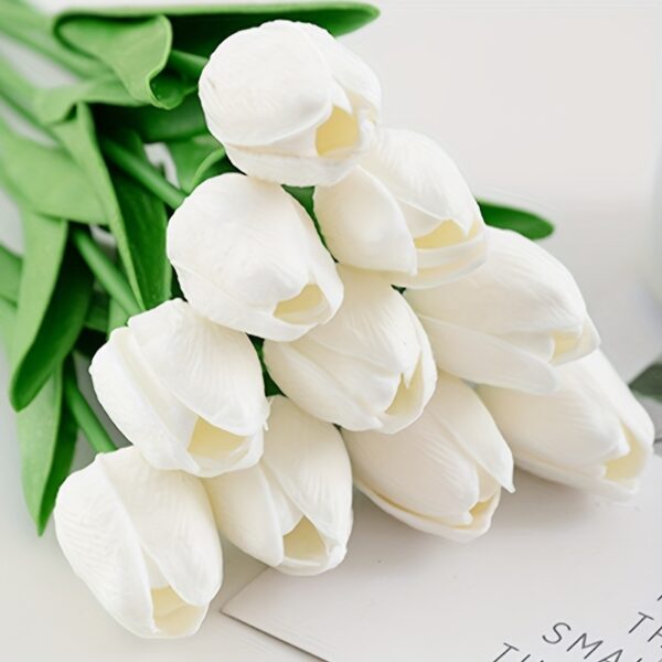 10pcs Premium Artificial Flowers, Real Touch Tulips Bouquet, Artificial Flowers For Wedding Room Home Hotel Party Event Christmas Decor - Image 5