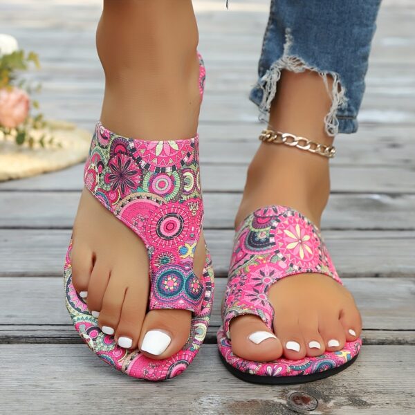 Women'S Vibrant Floral Print Flip Flops - Open-Toe, Fabric Upper with Colorful Butterfly & Geometric Design, Non-Slip Sole, Perfect for Casual & Sporty Attire, Casual Footwear | Vibrant Flip Flops | Durable Footwear - Image 5