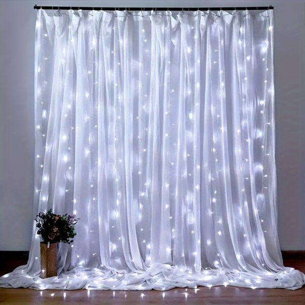 USB-Powered Fairy Curtain Lights with Remote - 8 Modes, Warm White LED String Lights for Bedroom, Indoor Decor, Weddings & Parties - Image 9
