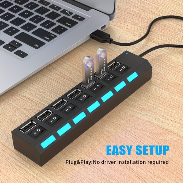 4 IN 1 USB HUB, 7 IN 1 USB 2.0 HUBS,USB Connectivity With 4-Port/7-Port USB 2.0 HUB, LED Power Indicator Docking Station Compatible For Laptops,PC,XBOX,PS4 And Other - Image 6