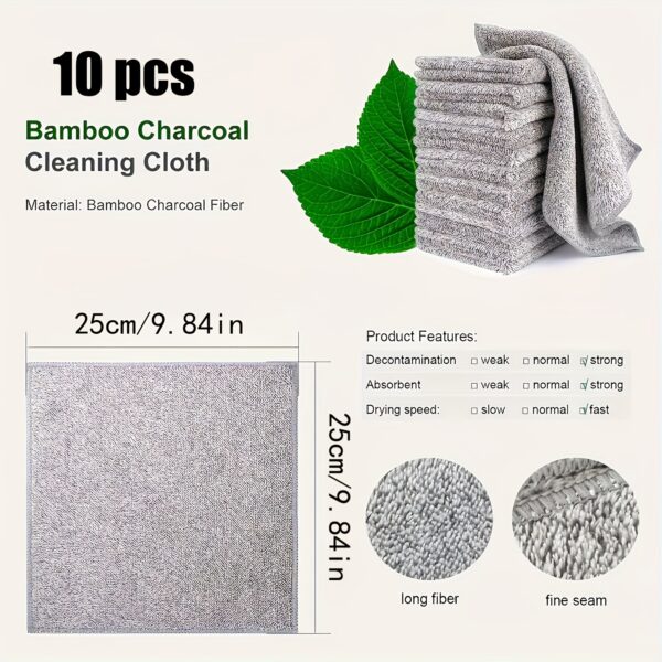 10pcs Ultra-Absorbent Quick-Dry Microfiber Cleaning Cloths - Thick Bamboo Charcoal Fiber Towels for Cars & Kitchens, Non-Stick Oil, Washable & Reusable - Image 4