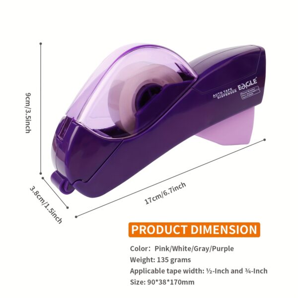 1-Roll 0.5 Inch (12 mm) and 1-Roll 0.75 Inch (19 mm) Tape Included Automatic Tape Dispenser Gun - Single Handheld Design for Efficient Gift Wrapping, Perfect for Christmas and Home Use - Free Bonus Tapes - Image 3