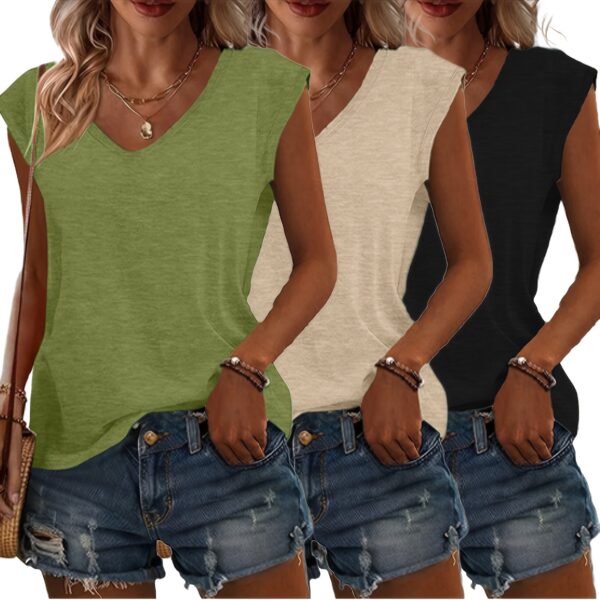 3pcs Women's Casual V-Neck Short Sleeve T-Shirts - Lightweight Summer Tops in Pink, Blue, Grey | Breathable Solid Color Tees for Casual Attire, Relaxed Fit Clothing, Versatile Fashion, Soft Texture, Warm Weather Outfits, Simple Design, Comfortable Materia - Image 15