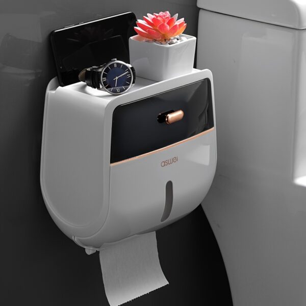 1pc Toilet Roll Paper Holder, Double Layer Large Capacity Tissue Storage Box, Wall Mounted Bathroom Tissue Dispenser, Waterproof Tissue Box, Bathroom Accessories - Image 5