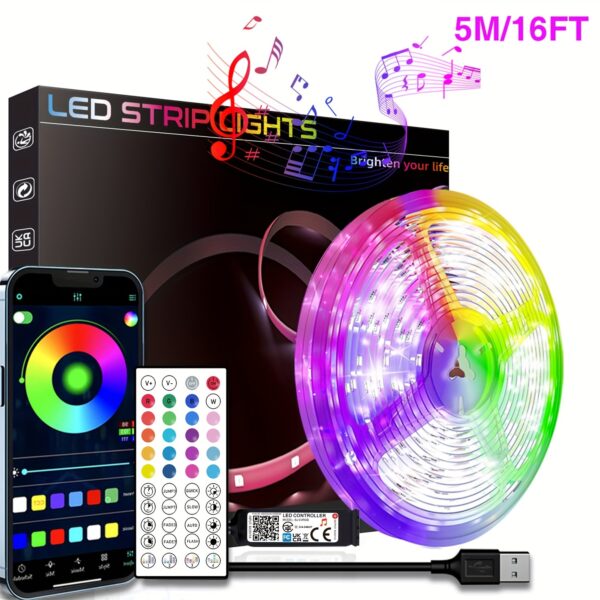 Color Changing Smart LED Strip Lights - HBOWMDJIA 3ft-100ft LED Strip with Music Sync, App Control, Remote, and USB Power - Ideal for Bedroom Ambiance & Party Decorations - Image 5