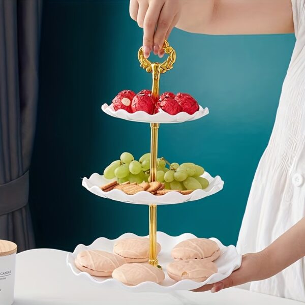 1pc, Elegant 3 Tier Cupcake Stand for Tea Parties, Weddings, and More - Ruffled or Laciness Design - Perfect for Decorating and Serving Desserts - Table and Kitchen Accessories - Image 4