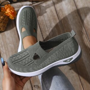 Women's Solid Color Knitted Sneakers, Soft Sole Platform Casual Walking Shoes, Low-top Breathable Daily Shoes Plus Size