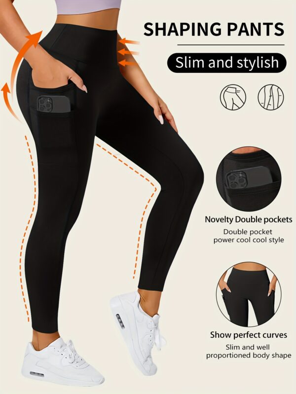 [Stretchy Yoga Pants] Pink Stretchy High-Waisted Women's Yoga Pants - Casual Solid Color Polyester Knit Fabric, Regular Fit for Spring/Summer/Fall, 92% Polyester 8% Elastane, 250g/m² - Image 6