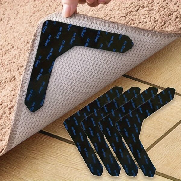 4/12/20pcs Rug Gripper Tape Double Sided Adhesive Non-Slip Rug Pad Tape Stickers Washable Area Rug Pad Carpet Tape Reusable Corner Side Grippers For Hardwood Floors and Tile - Image 2