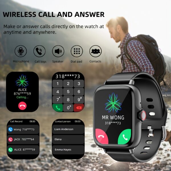 DESERTCAT Smart Watch, 1.83" Full Touch Screen, Activity Tracker with Call & Message Functions, Pedometer, Multiple Sports Modes, Compatible with iOS/Android Devices, Simple Style, Silicone Strap, Alloy Case, Ideal Gift for Any Occasion, Smart Watch for A - Image 10