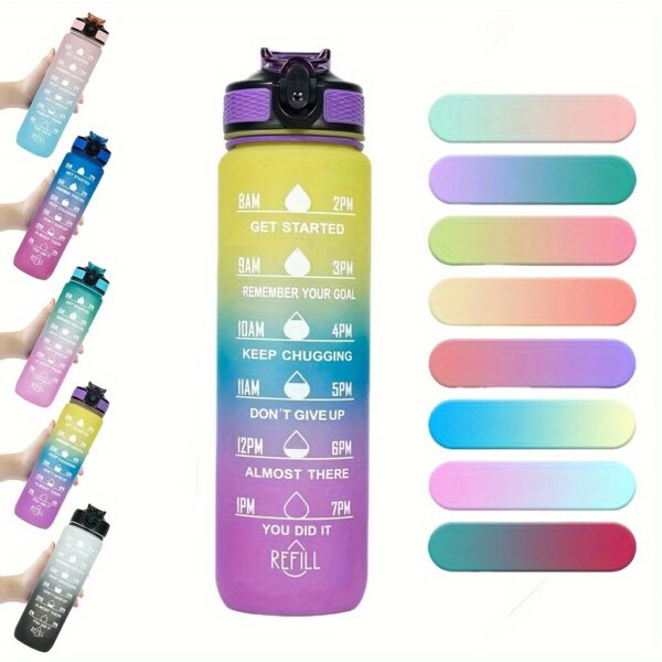 1000ml Gradient Sports Water Bottle with Straw - Leak-proof, Marked Scale, & Frosted Grip for Fitness Enthusiasts - Image 2