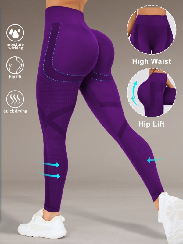 High Waist Butt Lifting Yoga Pants for Women - Moisture-Wicking, High Elasticity Workout Leggings with Wide Waistband, 90% Polyamide & 10% Elastane, Ideal for Running, Gym, and Fall/Winter Activewear, Yoga Wear | Sporty Leggings | Snug Fit, Butt Lifting L - Image 3