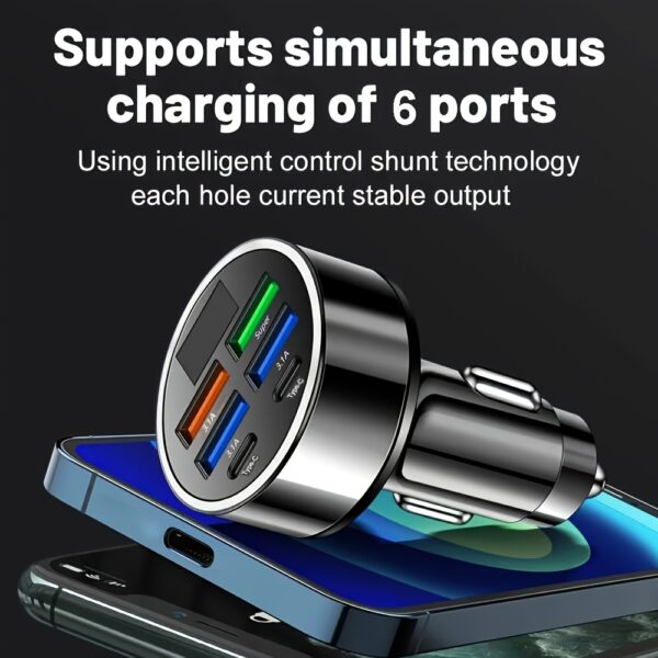 Multi-function Super Fast Charger for Car, One-to-Six Charging with Digital Display and Pressure Measurement, Mobile Phone Charging Conversion Plug, Universal for Cars and Trucks 12-24V - Image 8