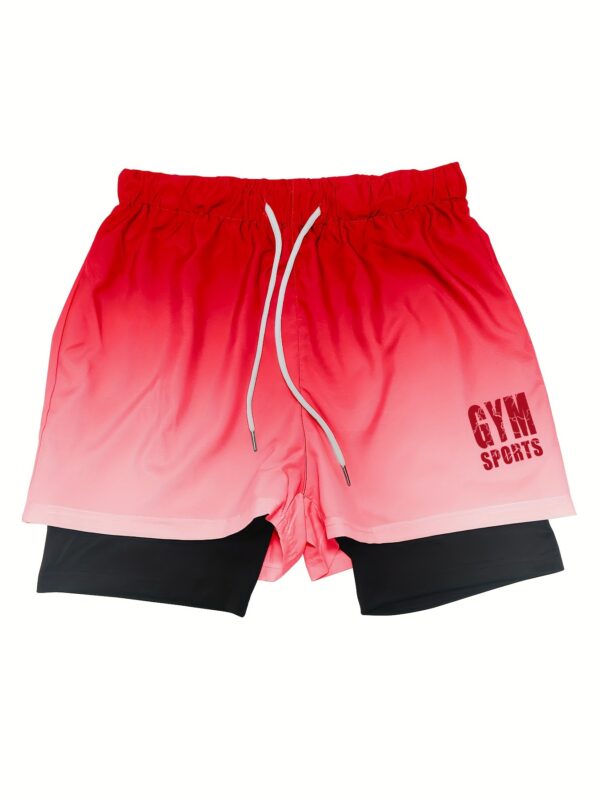 Men's Gradient Athletic Shorts - Summer Gym & Sports Gear, Breathable Polyester-Spandex Blend, Adjustable Drawstring, Dual-Color Design with "Gym Sports" Print - Image 10