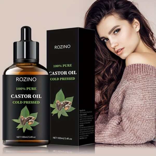 ROZINO Unrefined Castor Oil, Cold Pressed for Hair, Eyelashes, Eyebrows, Skin & Nails Care, Hypoallergenic, All Skin Types, Unisex-adult, Drying Effect, Skin Care Ingredient - Image 3