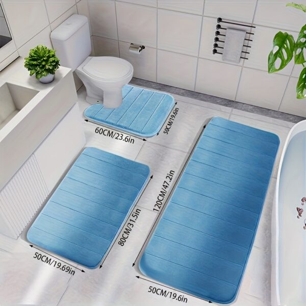 3pcs Memory Foam Strip Bath Mats, Fast Absorbent Washable Bath Mat, Non-slip Thickened Bath Rug, Machine Washable Carpet, Soft And Comfortable, Shower Room Carpet, kitchen Area Rugs, Laundry, bedrooom, shower, indoor mat, Bathroom Accessories - Image 8