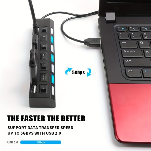 4 IN 1 USB HUB, 7 IN 1 USB 2.0 HUBS,USB Connectivity With 4-Port/7-Port USB 2.0 HUB, LED Power Indicator Docking Station Compatible For Laptops,PC,XBOX,PS4 And Other - Image 8