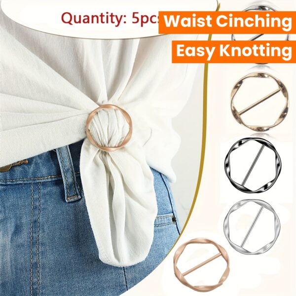 5pcs Versatile Metal Scarf & T-Shirt Clips - Effortless Knotting and Waist Cinching Accessories for Sewing, Knitting, and DIY Crafting - Easy to Use, Adjustable, and Reusable - Image 11