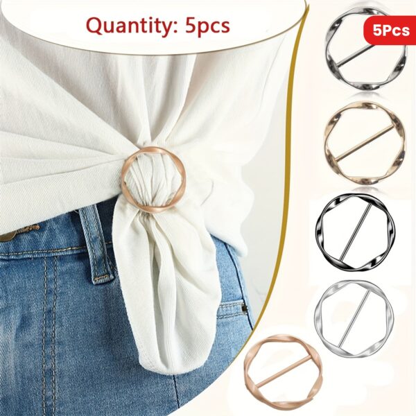 5pcs Versatile Metal Scarf & T-Shirt Clips - Effortless Knotting and Waist Cinching Accessories for Sewing, Knitting, and DIY Crafting - Easy to Use, Adjustable, and Reusable - Image 14