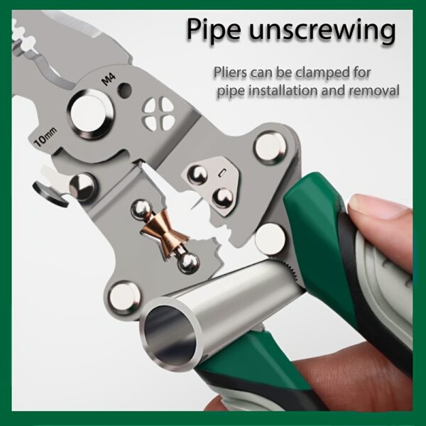 Foldable Multi-Tool Pliers for Electricians - Durable High Carbon Steel with Wire Strippers, Cutters, and Crimper - Compact Design for On-the-Go Electrical Work - Green & Gray Handles, Versatile Strippers | Ergonomic Handles | Multifunctional Tool - Image 7