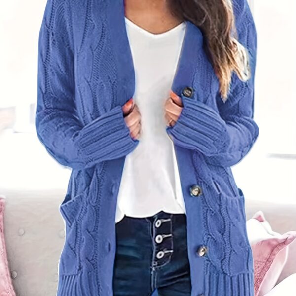 Cozy Cable Knit Cardigan - Chic Button-Up Design - Warm Long Sleeve Top for Women, Perfect for Fall & Winter - Image 18