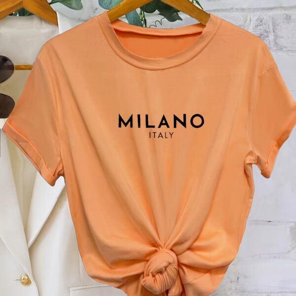 Milano Letter Print T-shirt, Casual Crew Neck Short Sleeve Top For Spring & Summer, Women's Clothing - Image 13