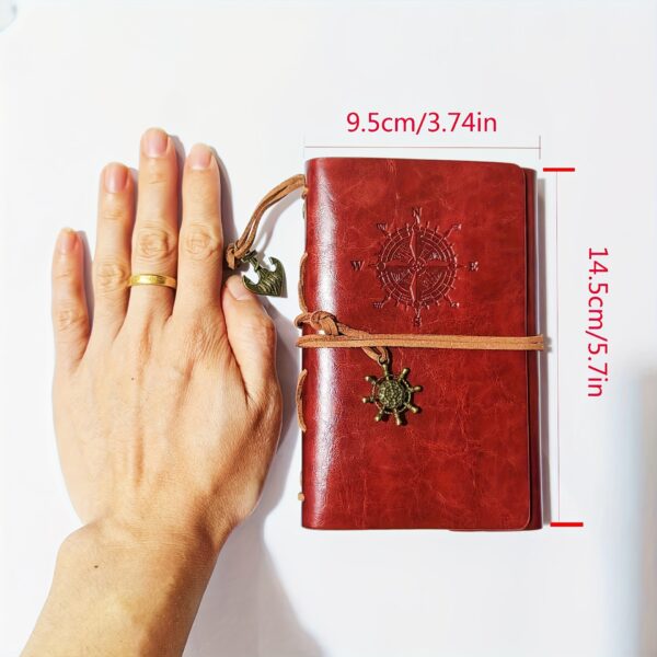 Vintage Leather Journal Notebook with Matte Finish and Plain Pages - Antique Pirate-Themed Nautical Compass Design Hardcover Writing Diary with Metal Clasp Closure and Spiral Ring Binder - Image 7