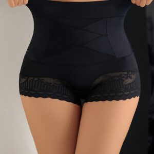 High-Waisted Tummy Control Briefs for Women, Butt Lifter Shapewear, Postpartum Slimming Panties with Lace Trim