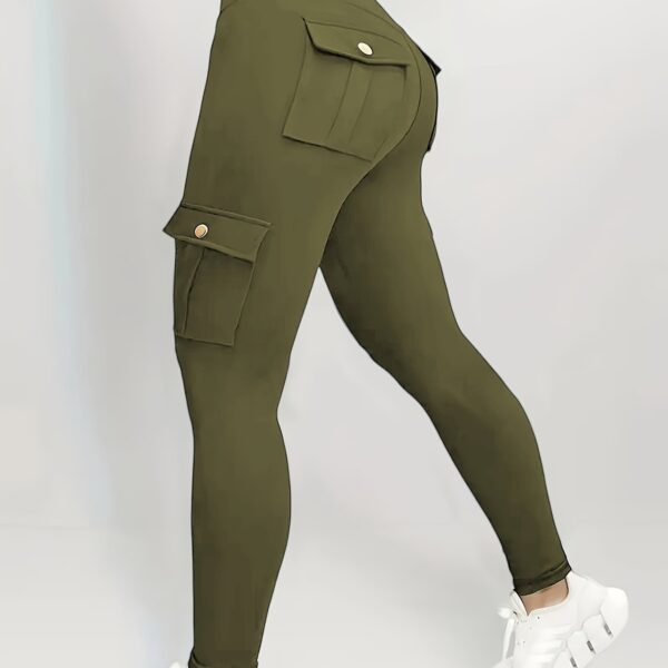 Solid Color Butt Lifting Yoga Leggings With Pockets, Running Sports Tight Pants, Women's Activewear For Fall & Winter - Image 12