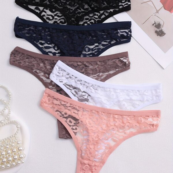 5pcs for Women, Mid-Rise, Transparent Floral Design, Sexy Lingerie, Breathable Underwear In - Image 6
