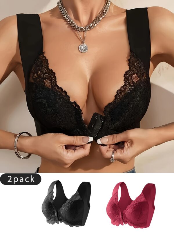 Women's Front Opening Bra Fashion Lace Underwear Two Pack