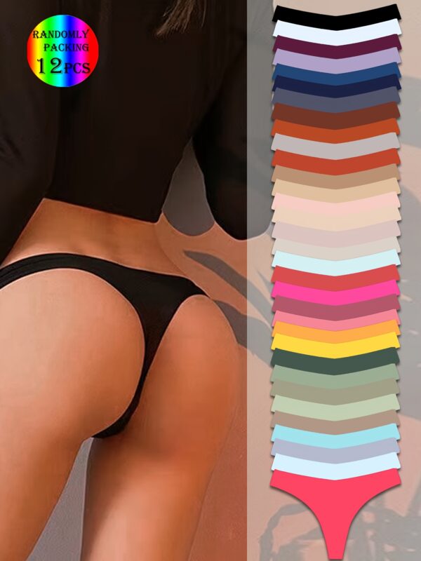 12pcs Soft Comfortable Non-Marked V-Style Sexy Ladies Underwear - Plain-Colored Seamless Breathable Personality Novel Suit