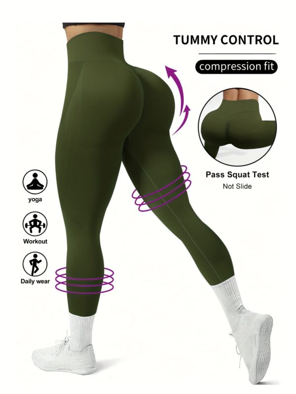 High Waist Solid Color Seamless Yoga Leggings, Women's Activewear, Wide Waistband Fitness Running Workout Sports Pants - Image 7