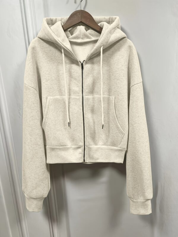 Cozy Solid Zip-Up Drawstring Hoodie Sweatshirt - Soft Long Sleeve Casual Wear with Spacious Pocket, Relaxed Fit, and Versatile Style for Women's Everyday Clothing - Image 2