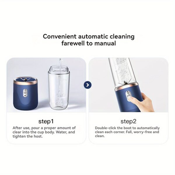 400ml Portable Electric Juicer Blender Cup, Wireless Rechargeable Mini Juice Mixer with 6-Blade Dual Cup for Smoothies, Vegetables, and Fruits, Push Button Control, USB-C Charging, Food-Grade ABS, Non-Heating, 1500mAh Lithium Battery - Image 8