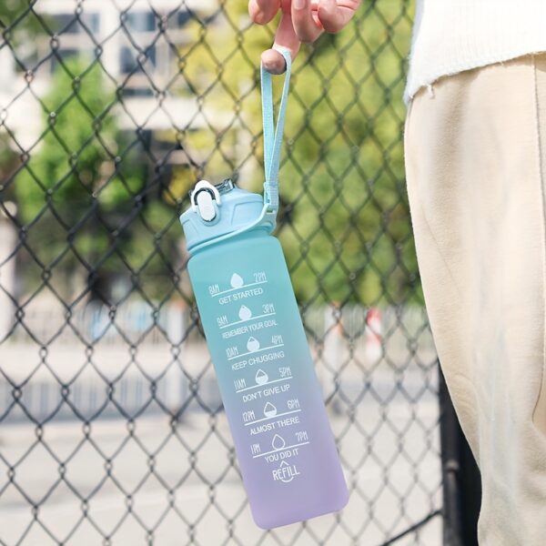 Gradient Color Motivational Water Bottle - Time Marker, Leakproof, BPA-Free Plastic, Cute Stickers Included, Perfect for Camping, Dining, Drafting - Stay Hydrated and Focused! - Image 2