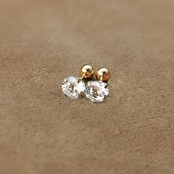 1 Pair or 3 Pairs Stainless Steel 18K Gold Plated Four-claw Twisted Ball Zirconia Earrings - Image 6