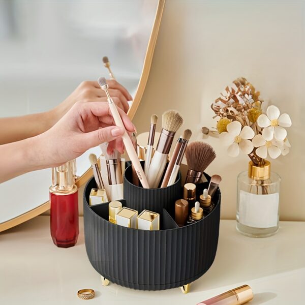 1pc Makeup Brush Storage Box, 360° Rotating Makeup Brush Organizer, 5-Compartment Large Capacity Brush Rack, Desktop Multifunctional Lipstick, Pen, Stationery Organizer For Storage And Organization - Image 13
