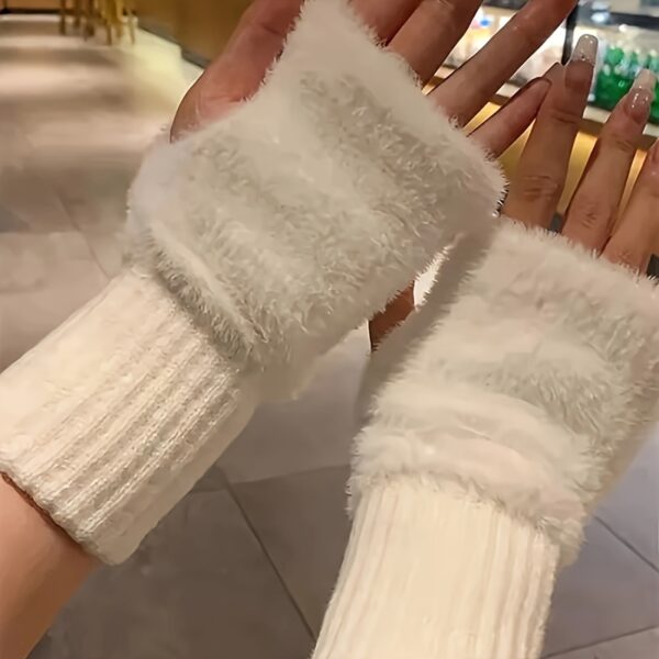 Women'S Cozy Fingerless Gloves - Soft, Warm, and Stylish Winter Gloves in Pure White, Perfect for Cold Weather or Casual Wear, Hand-Washable, Ladies Gloves - Image 12