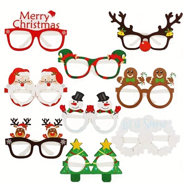 9 Pairs Santa Claus Christmas Tree Elk Paper Glasses, Frame Christmas Glasses, Photo Props, Christmas Decoration