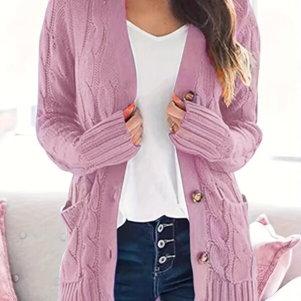 Cozy Cable Knit Cardigan - Chic Button-Up Design - Warm Long Sleeve Top for Women, Perfect for Fall & Winter - Image 17