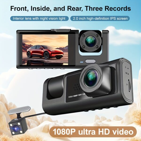 Vavupo 1080P 2&3 Channel Dash Cam for Cars - Front, Inside & Rear View with IR Night Vision, Loop Recording, Wide Angle Lens, and 5.08cm IPS Display - Image 9