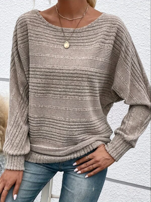 Solid Crew Neck Pullover Sweater, Casual Batwing Sleeve Loose Sweater, Women's Clothing - Image 3