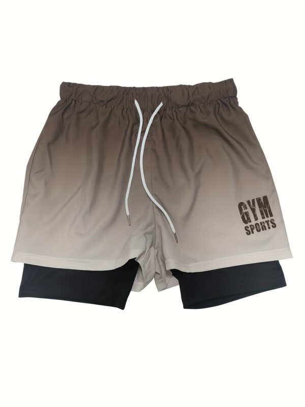 Men's Gradient Athletic Shorts - Summer Gym & Sports Gear, Breathable Polyester-Spandex Blend, Adjustable Drawstring, Dual-Color Design with "Gym Sports" Print - Image 8