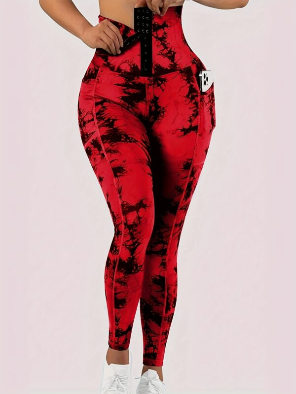 High Waist Tie Dye Tummy Control Leggings, Women's Activewear Wide Waistband Fitness Gym Sports Yoga Workout Running Butt Lifting Tight Pants - Image 3
