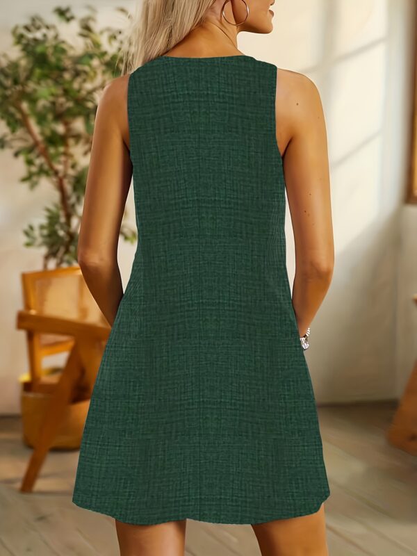 Chic Comfort| Chic Striped Knee-Length Dress for Women - Casual Polyester, Sleeveless with Pockets, Round Neck - Machine Washable & Dry Cleanable, Perfect for Summer, Casual Outings Attire|Striped Knee Dress|Durable Woven Fabric - Image 9