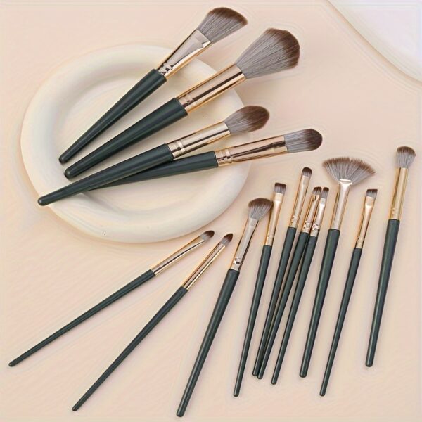 14pc Luxurious Plush Makeup Brush Set - Soft, Gentle, and High-Quality Nylon Bristles for Flawless Foundation, Contouring, Blending, and Eye Detailing - Ideal for All Skin Types, Cruelty-Free, and Unscented - Image 2