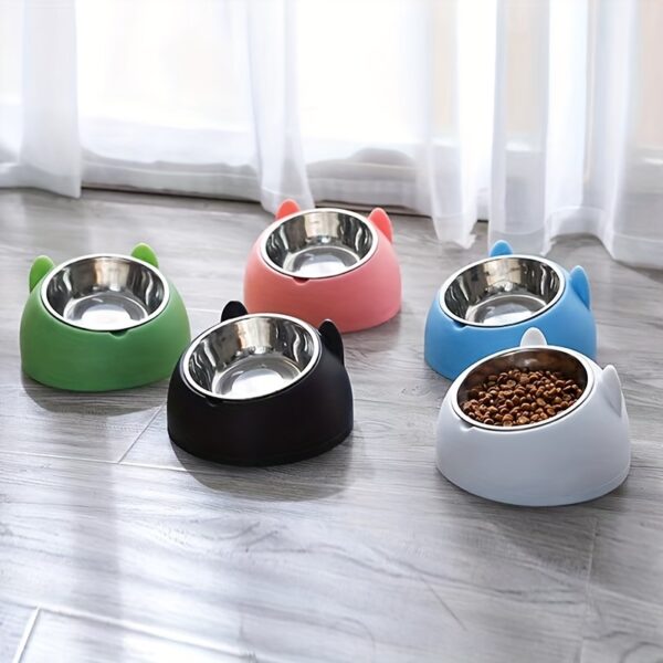 Cat Bowl, 15 Degrees Raised Stainless Steel Cat Feeder Bowl With Non Slip Base, 100ml Cat Food Water Feeder Tilted Pet Bowl For Neck Protection