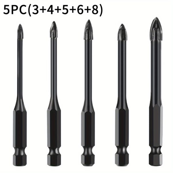 5pcs High-efficiency Universal Drilling Tool, Hexagonal Shank Cross Reaming Triangular Drill Bit, Glass Ceramic Woodworking Electric Tool, Hard Alloy Rust Proof Accessory, Cross Spear Head Drill Bit 3/4/5/6/8mm - Image 6